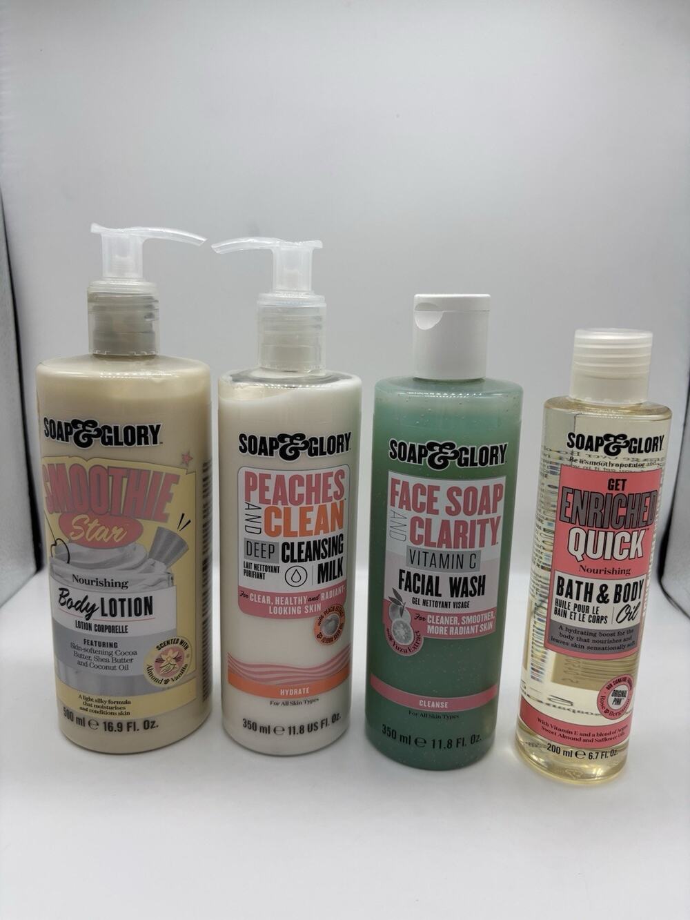 Soap & Glory 4pc Lot Smoothie Star Body Lotion Face Soap & Clarity Bath Body Oil